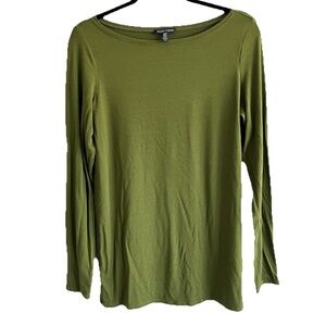 Eileen Fisher Green Long Sleeve Boat Neck Stretch Casual Top Size Medium